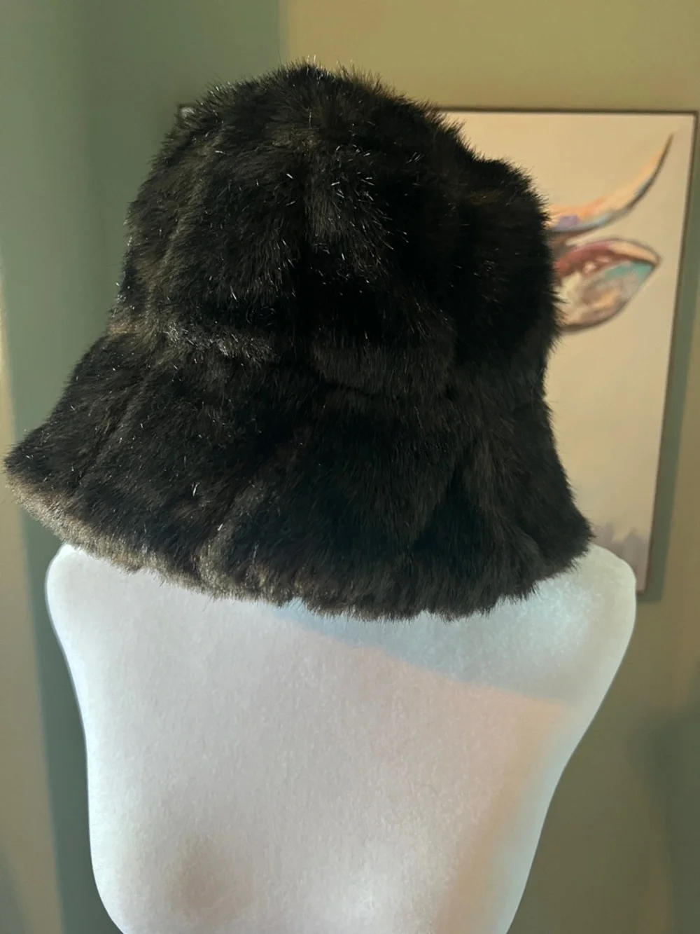 Luxury Brown Black Faux Fur Bucket‎ Hat - Women
